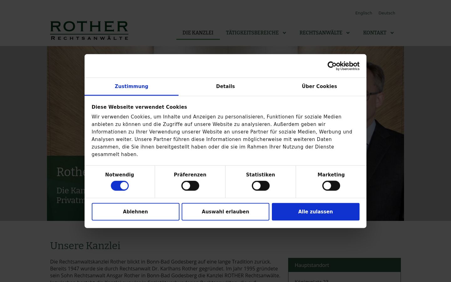 Captura de ecrã do banner de consentimento apresentado antes de qualquer interação
