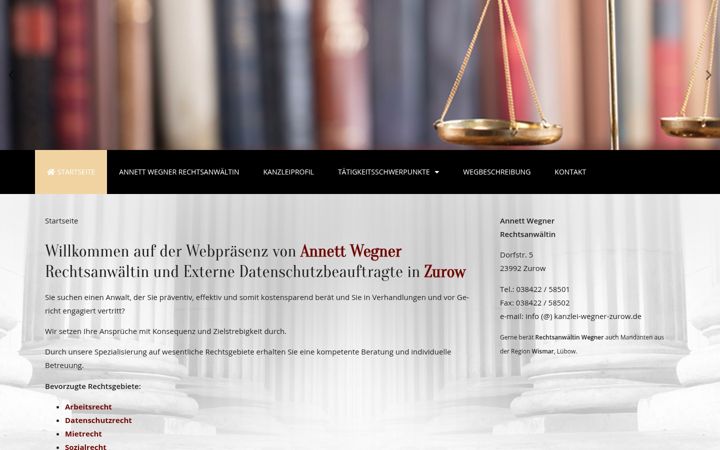 Screenshot of kanzlei-wegner-zurow.de