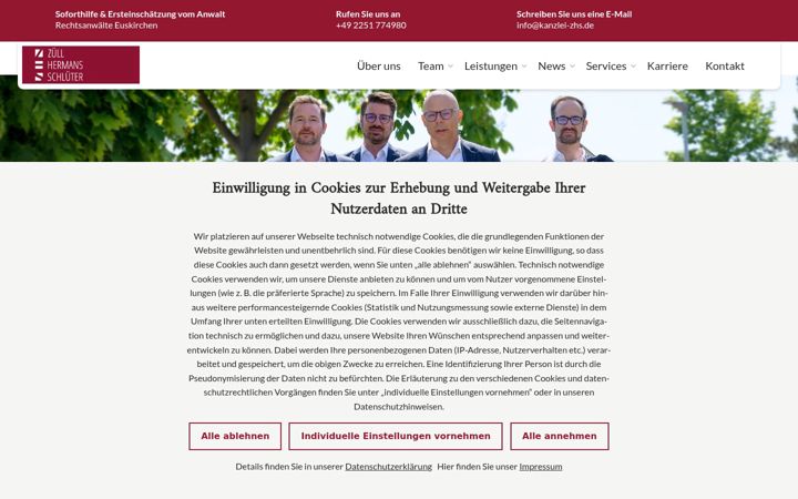 Screenshot of kanzlei-zhs.de