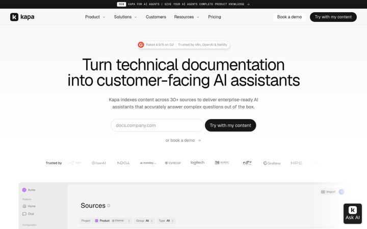 Screenshot of kapa.ai