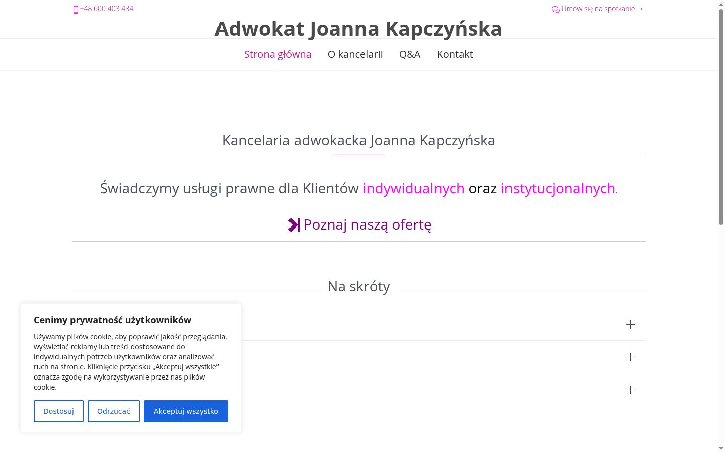 Zrzut ekranu banera zgody wyświetlanego przed jakąkolwiek interakcją
