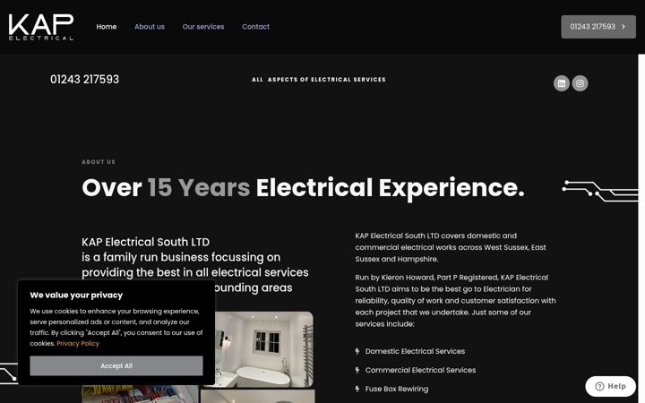 Screenshot of kapelectrical.co.uk