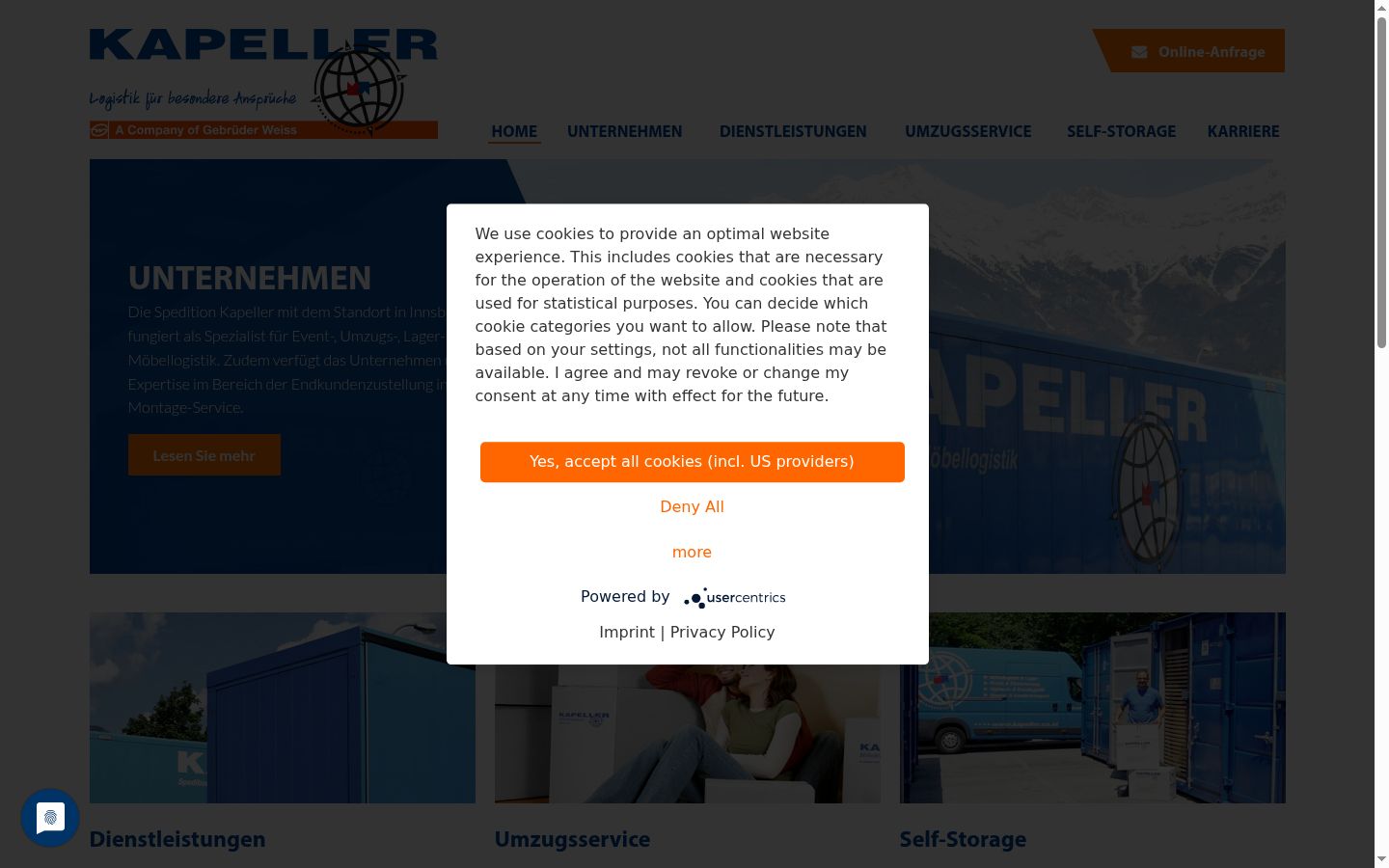 Screenshot des Einwilligungsbanners vor jeglicher Interaktion