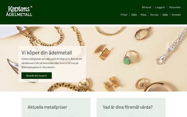 Skärmbild av kaplansadelmetall.se