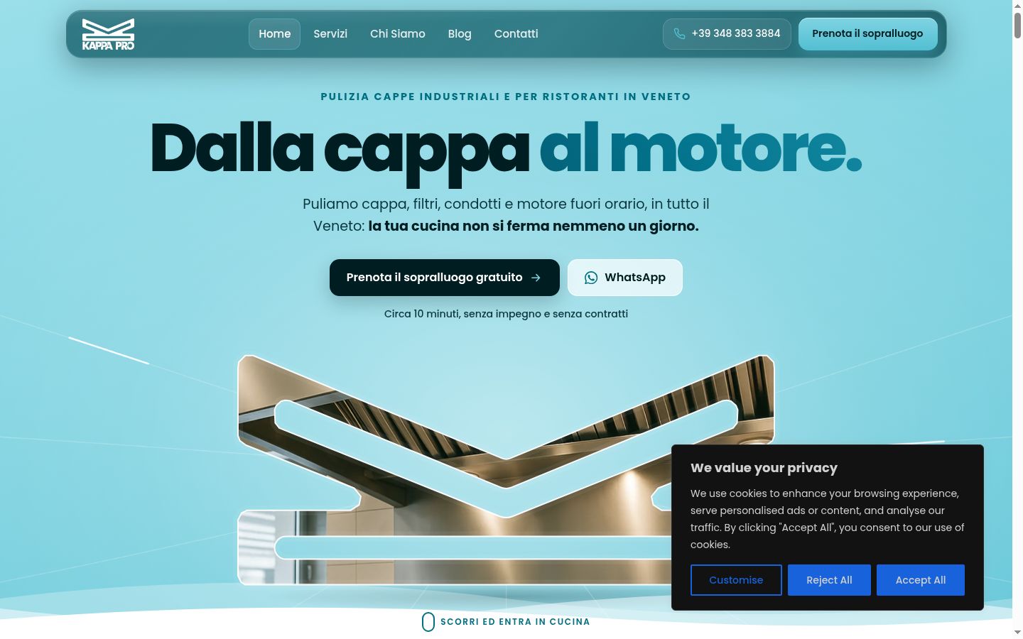 Screenshot del banner di consenso mostrato prima di qualsiasi interazione