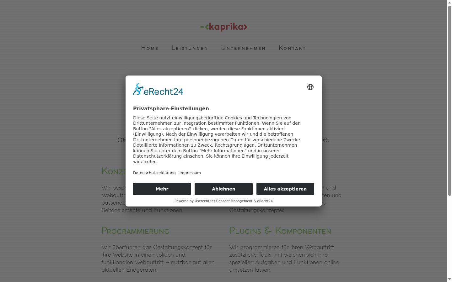Screenshot des Einwilligungsbanners vor jeglicher Interaktion
