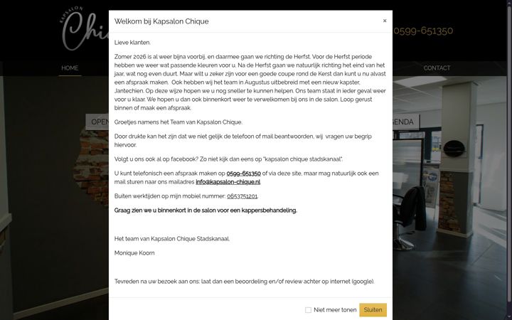 Screenshot of kapsalon-chique.nl