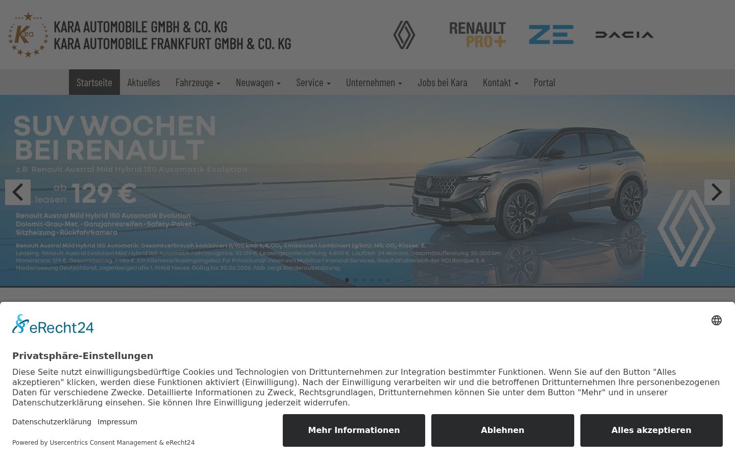 Screenshot des Einwilligungsbanners vor jeglicher Interaktion