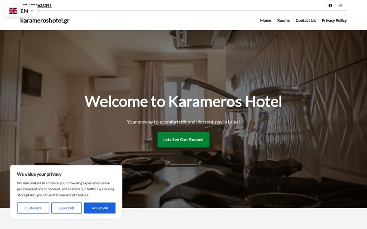 Snímek obrazovky karameroshotel.gr