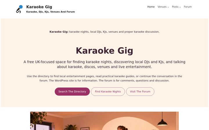 Snímek obrazovky karaokegig.com