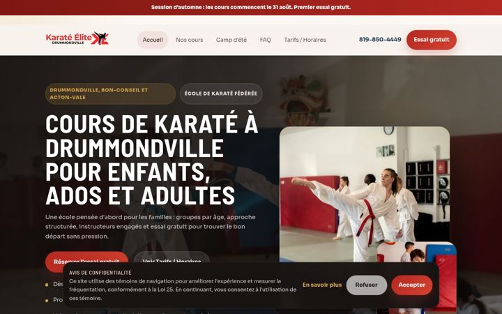 Screenshot of karatedrummondville.ca