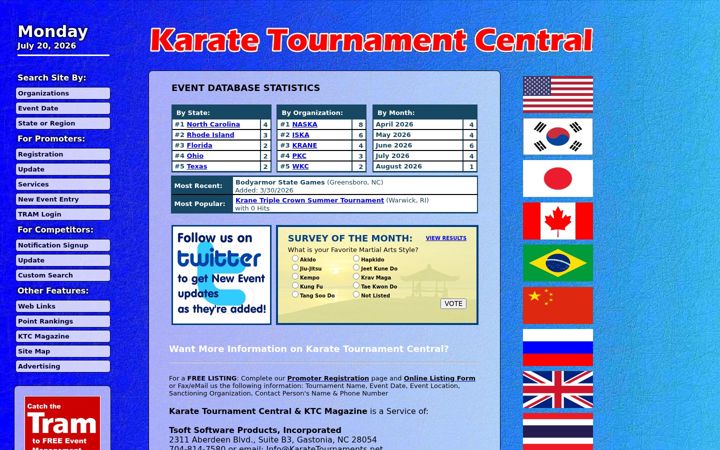 Screenshot of karatetournaments.net