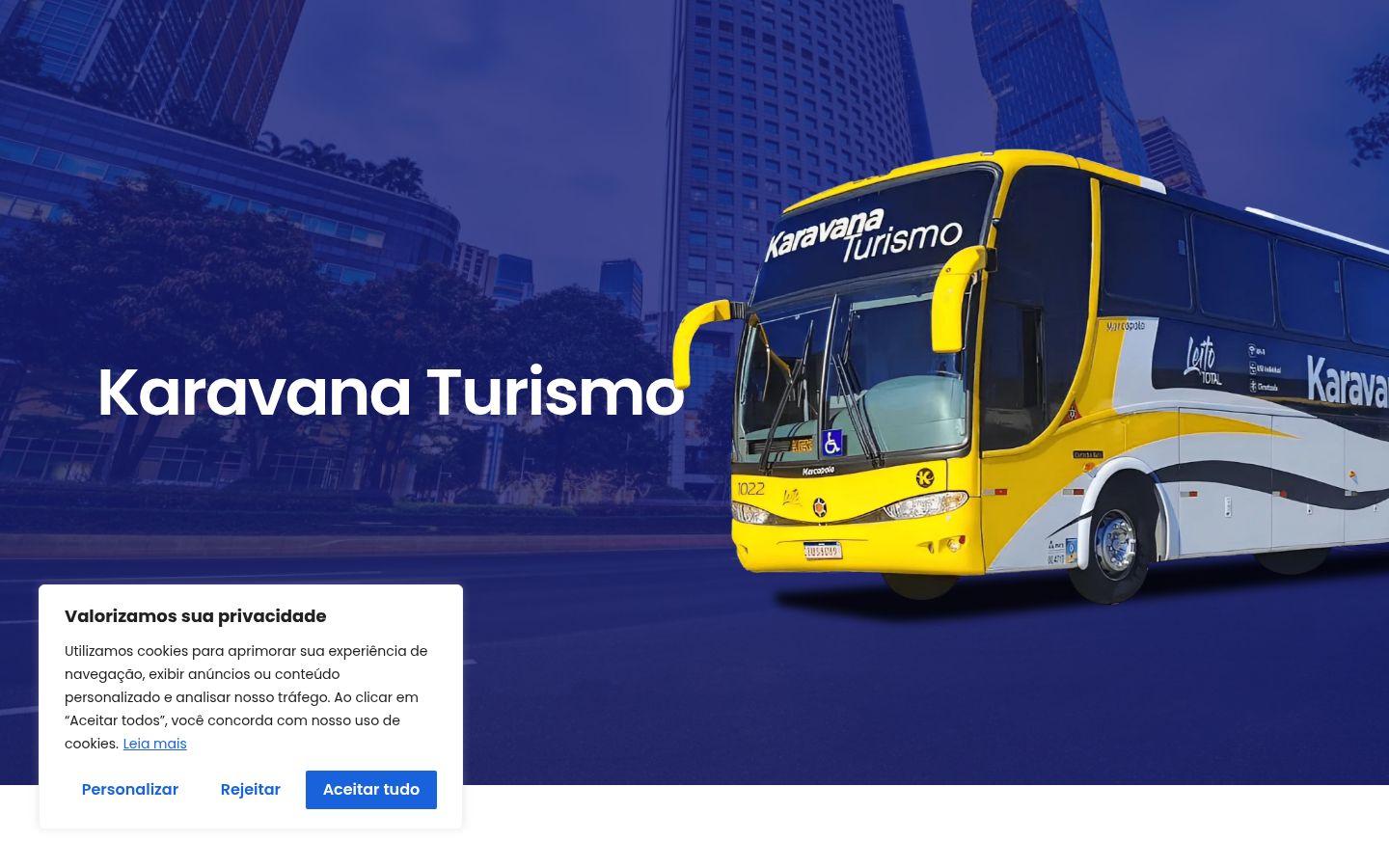Captura de ecrã do banner de consentimento apresentado antes de qualquer interação