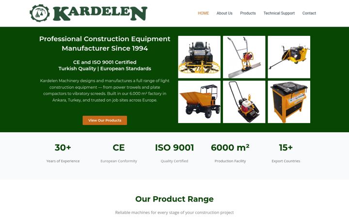 Screenshot of kardelenmachinery.com