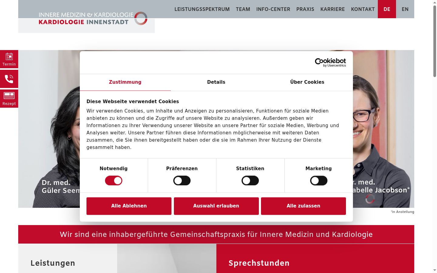 Captura de pantalla del banner de consentimiento mostrado antes de cualquier interacción