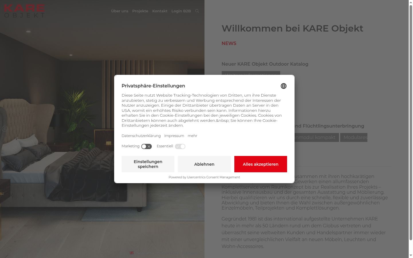 Ekrānuzņēmums ar piekrišanas baneri, kas tika rādīts pirms jebkādas mijiedarbības