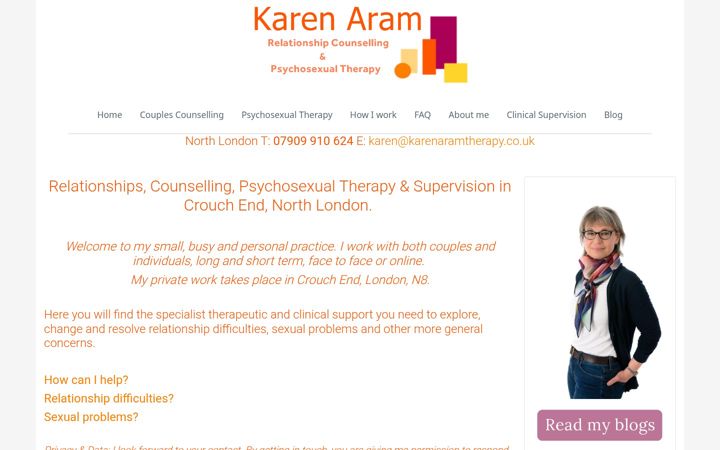 Screenshot of karenaramtherapy.co.uk