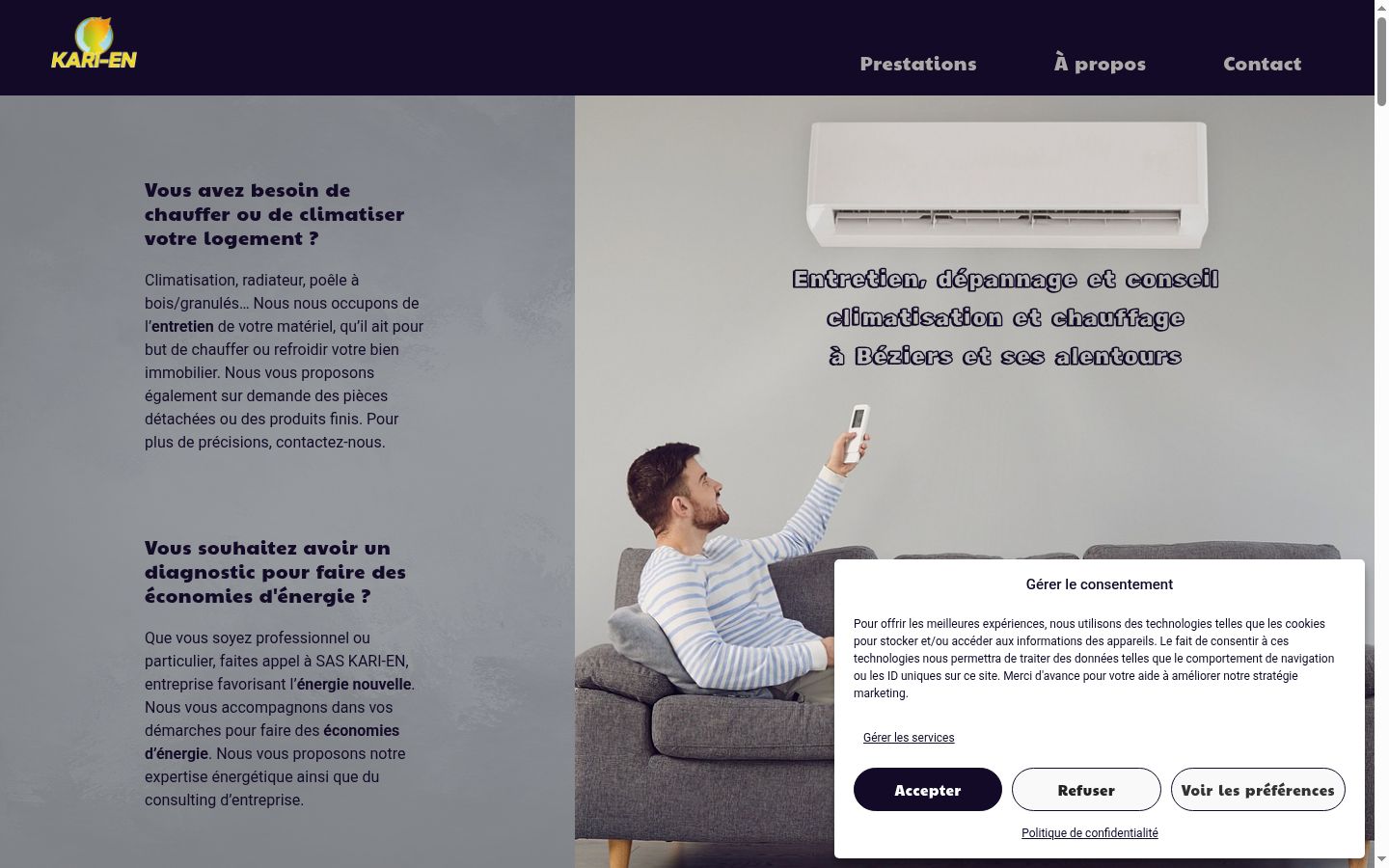Screenshot del banner di consenso mostrato prima di qualsiasi interazione