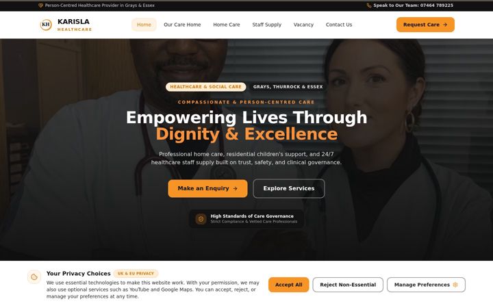 Screenshot of karislahealthcare.co.uk