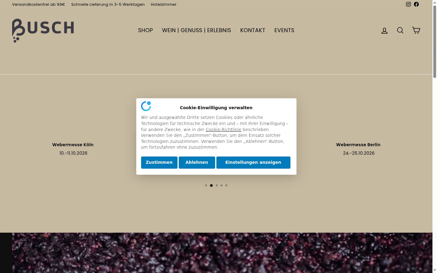 Screenshot del banner di consenso mostrato prima di qualsiasi interazione