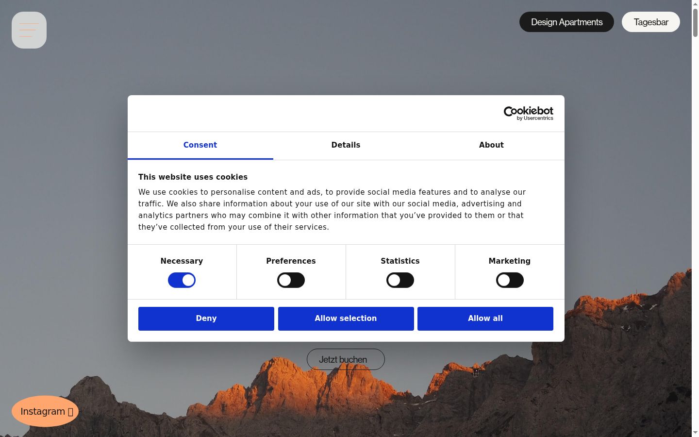 Screenshot del banner di consenso mostrato prima di qualsiasi interazione