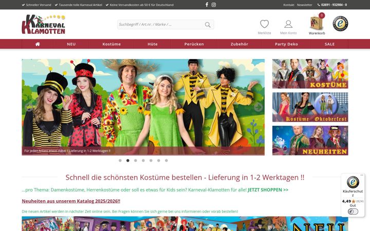 Screenshot of karneval-klamotten.de