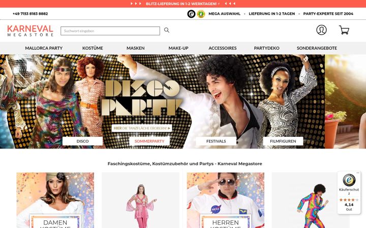 Screenshot of karneval-megastore.de