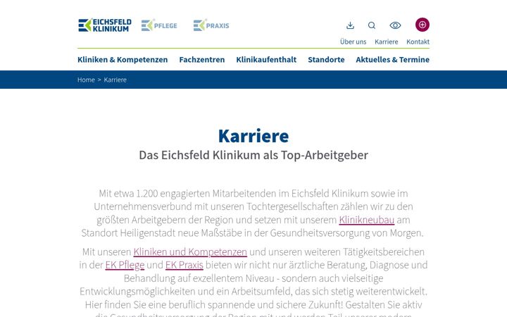 Screenshot of karriere-eichsfeldklinikum.de