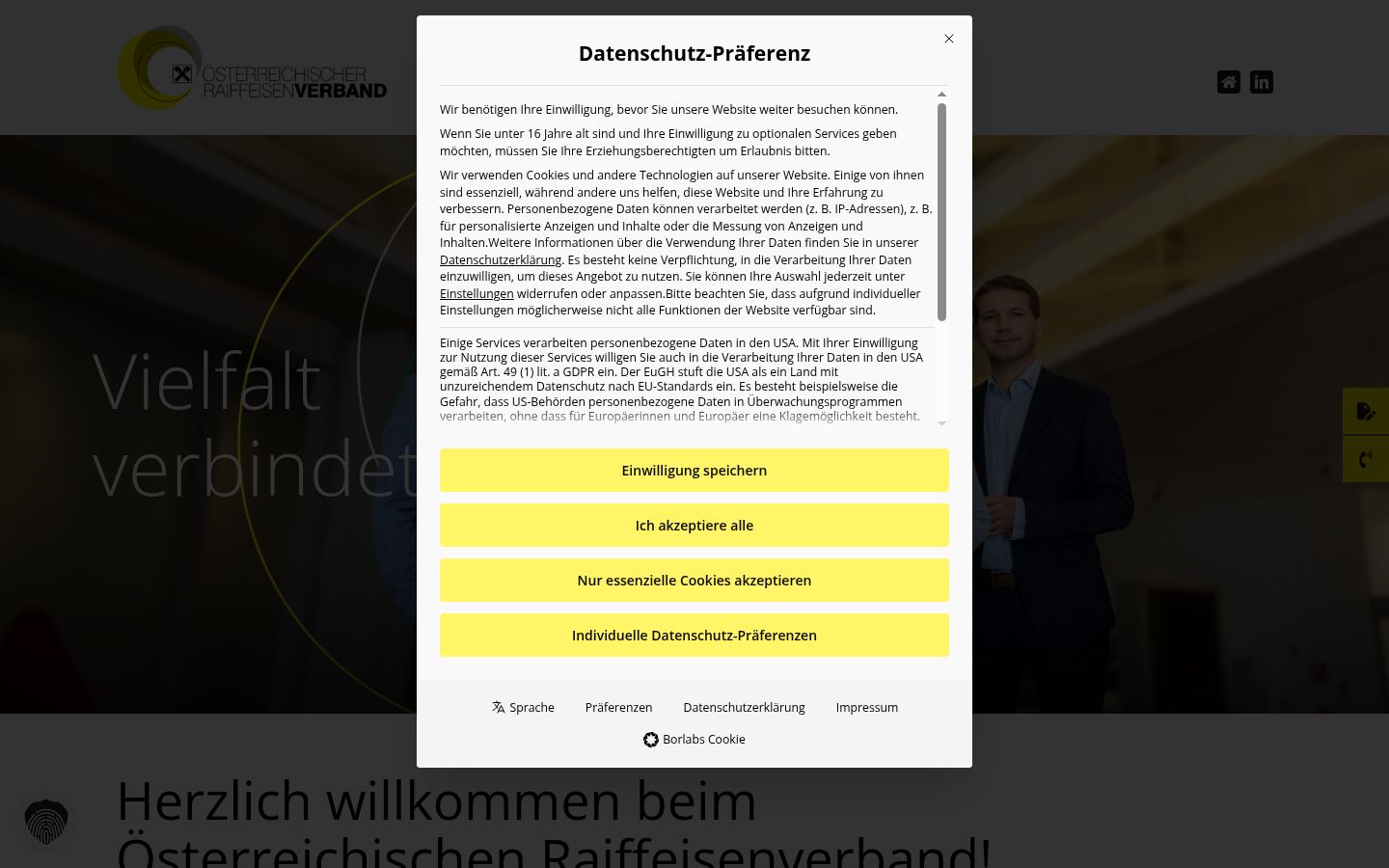 Screenshot van de toestemmingsbanner zoals getoond vóór enige interactie