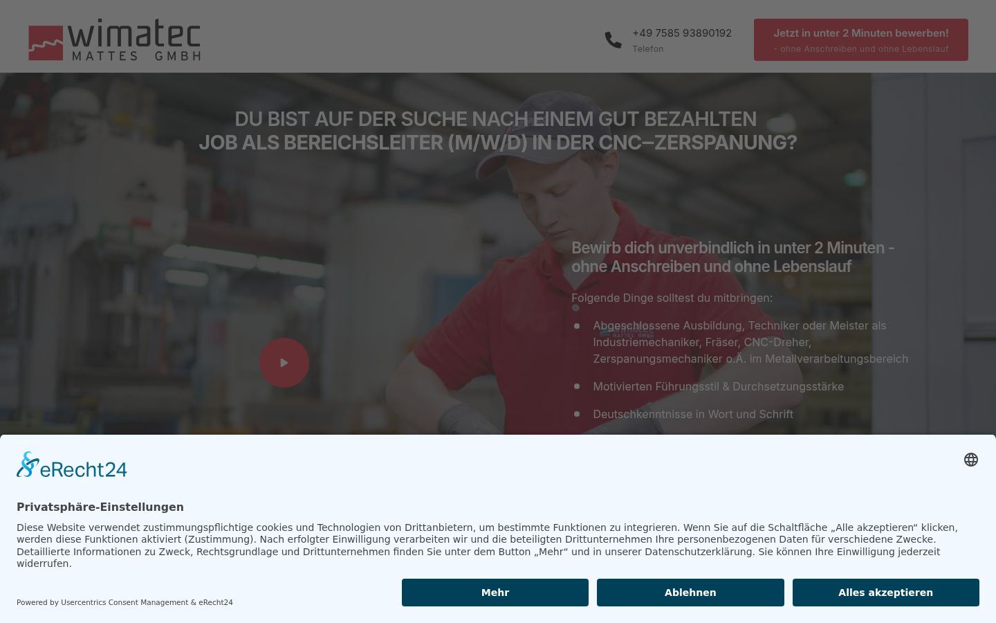 Screenshot des Einwilligungsbanners vor jeglicher Interaktion