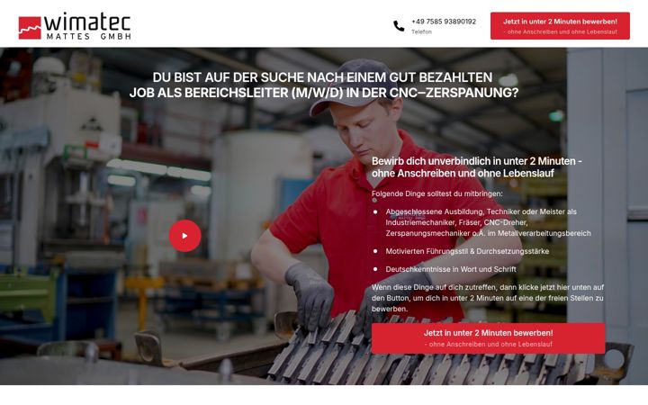 Screenshot of karriere-wimatec.de