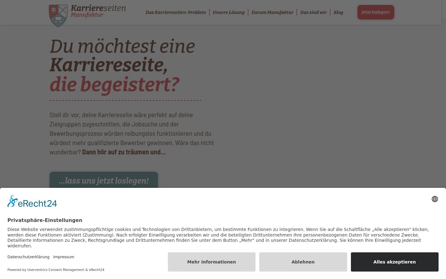 Screenshot des Einwilligungsbanners vor jeglicher Interaktion