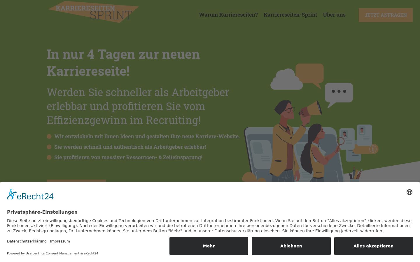 Screenshot des Einwilligungsbanners vor jeglicher Interaktion