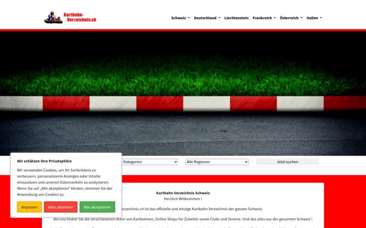 Screenshot of kartbahn-verzeichnis.ch