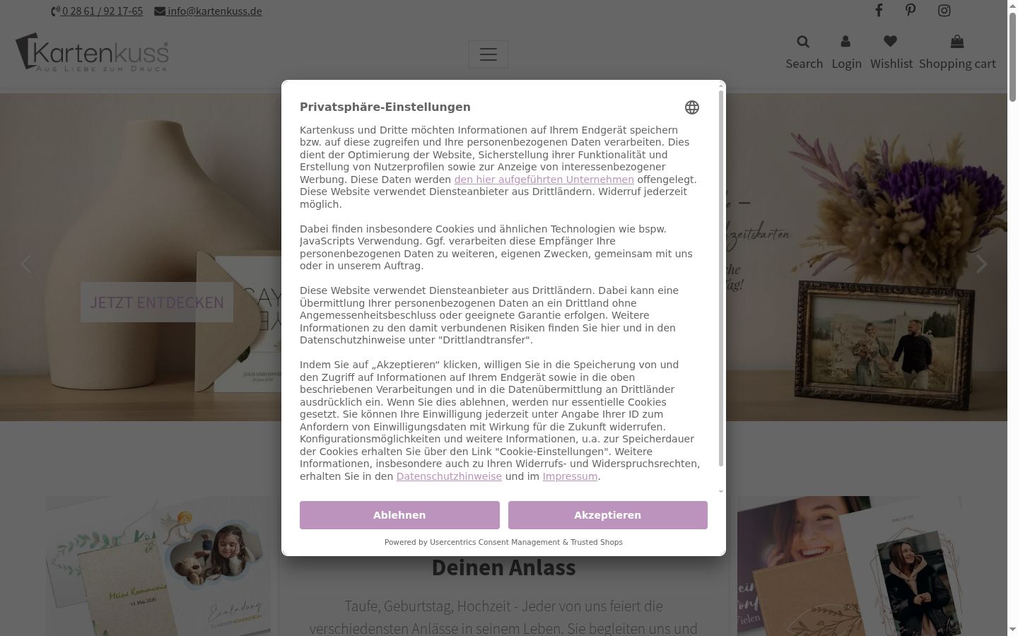 Screenshot tal-banner tal-kunsens muri qabel kwalunkwe interazzjoni