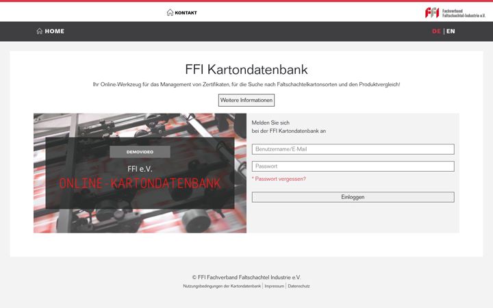 Screenshot of kartondatenbank.de