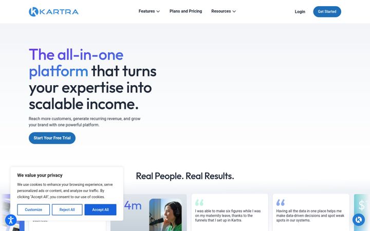 Screenshot του kartra.com