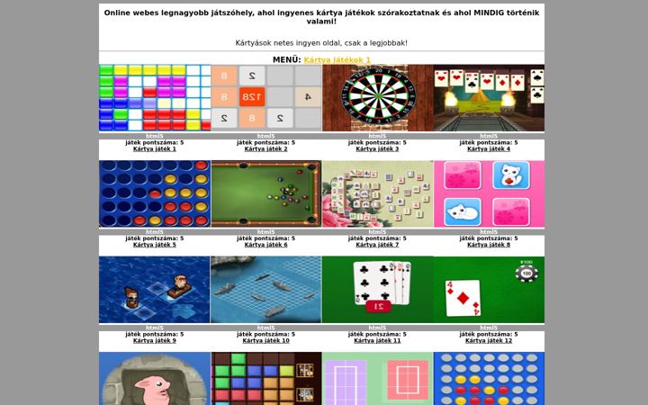 Screenshot of kartyajatekok.eu