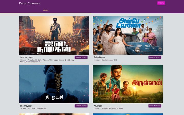 Screenshot of karurcinemas.com