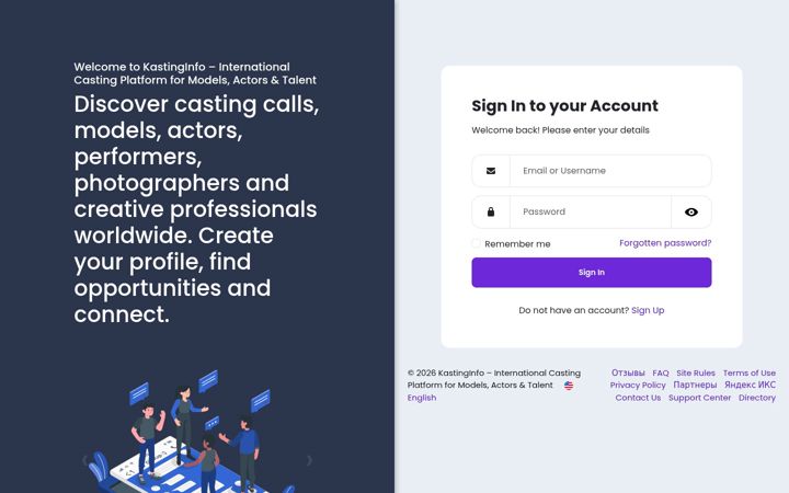 Screenshot of kastinginfo.com