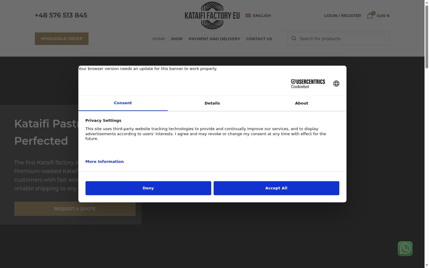 Screenshot of the consent banner shown before any interaction