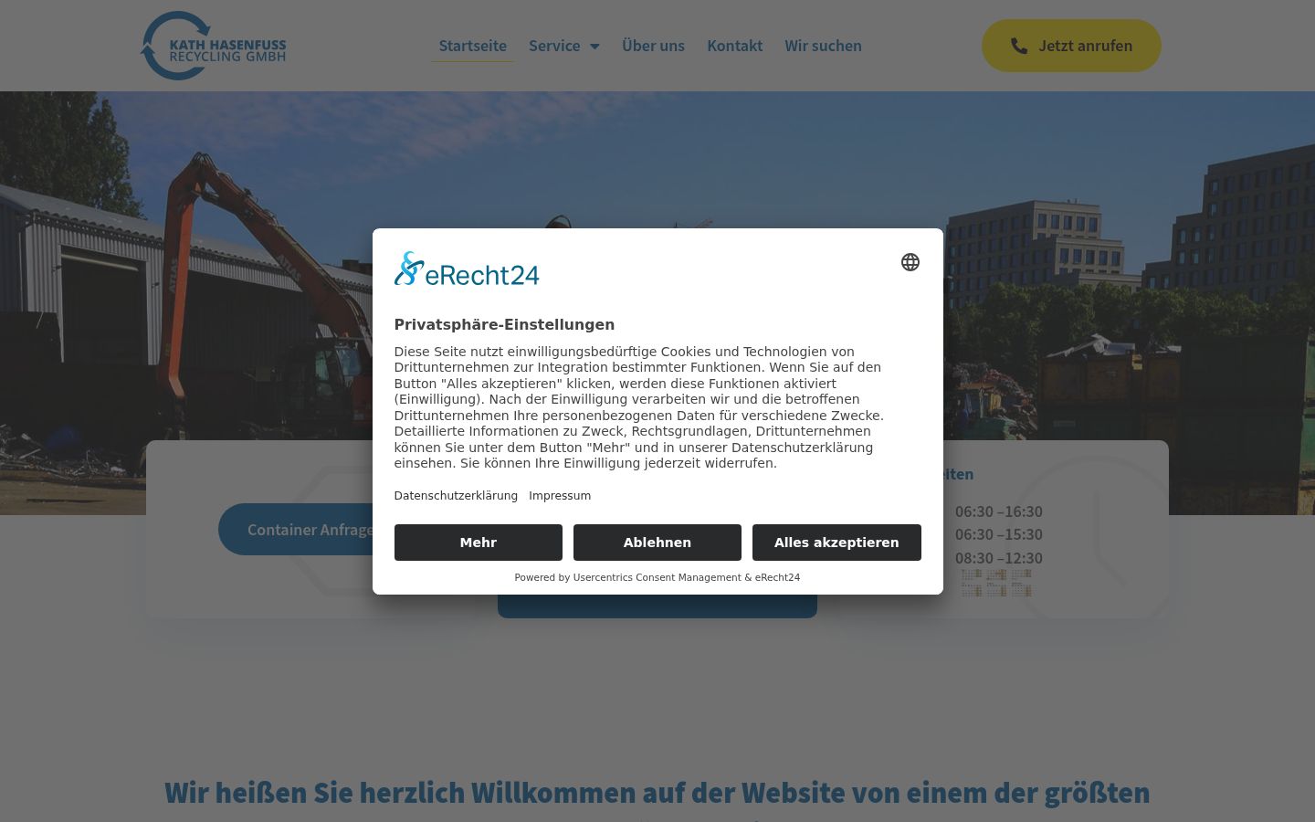 Screenshot des Einwilligungsbanners vor jeglicher Interaktion