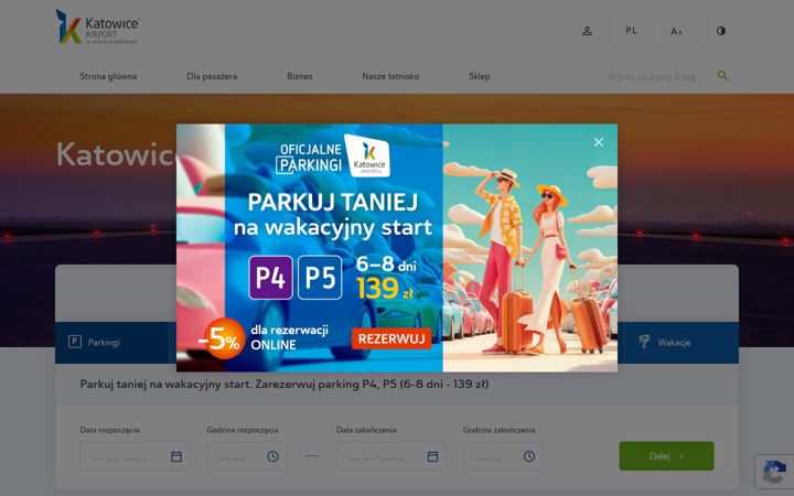 Екранна снимка на katowice-airport.com