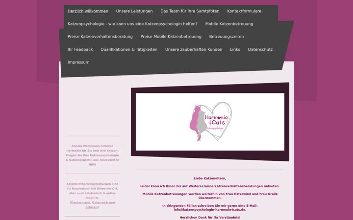 Screenshot of katzenpsychologin-harmonie4cats.de