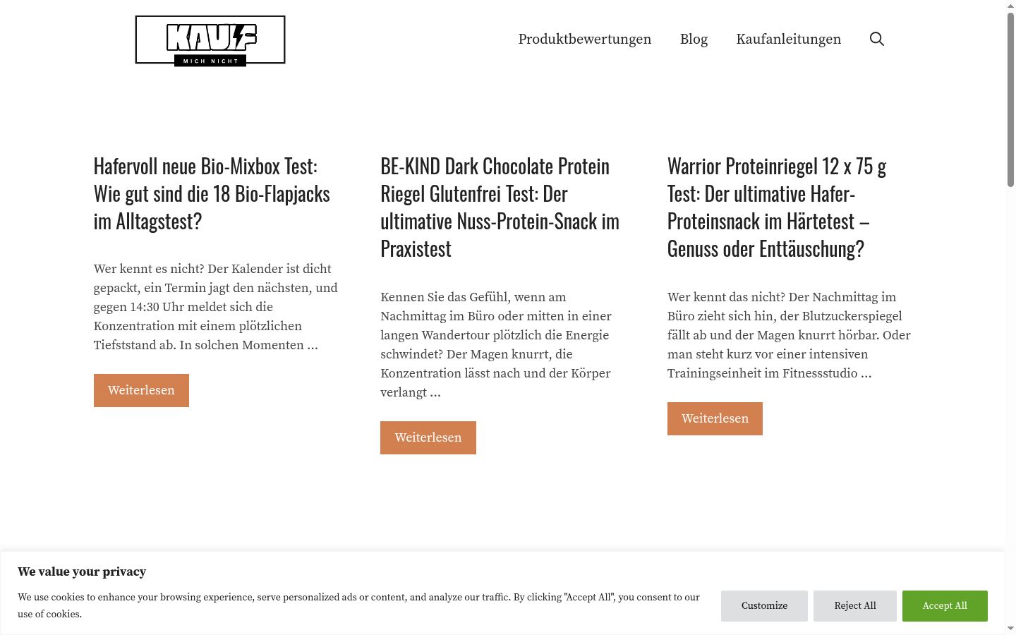 Screenshot des Einwilligungsbanners vor jeglicher Interaktion