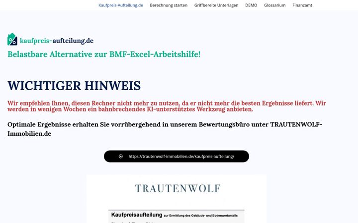 Screenshot of kaufpreis-aufteilung.de