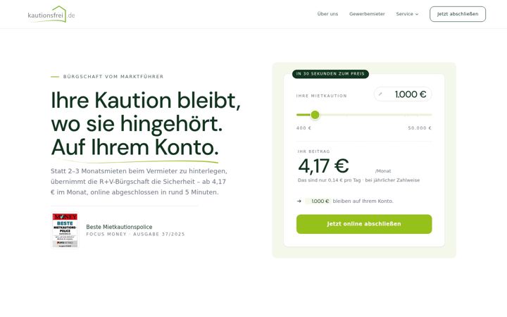 Screenshot of kautionsfrei.de