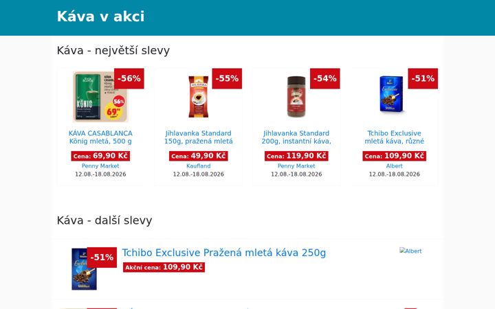 Screenshot of kava-akce.cz