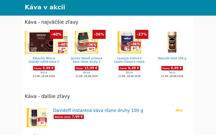 Screenshot of kava-akcia.sk