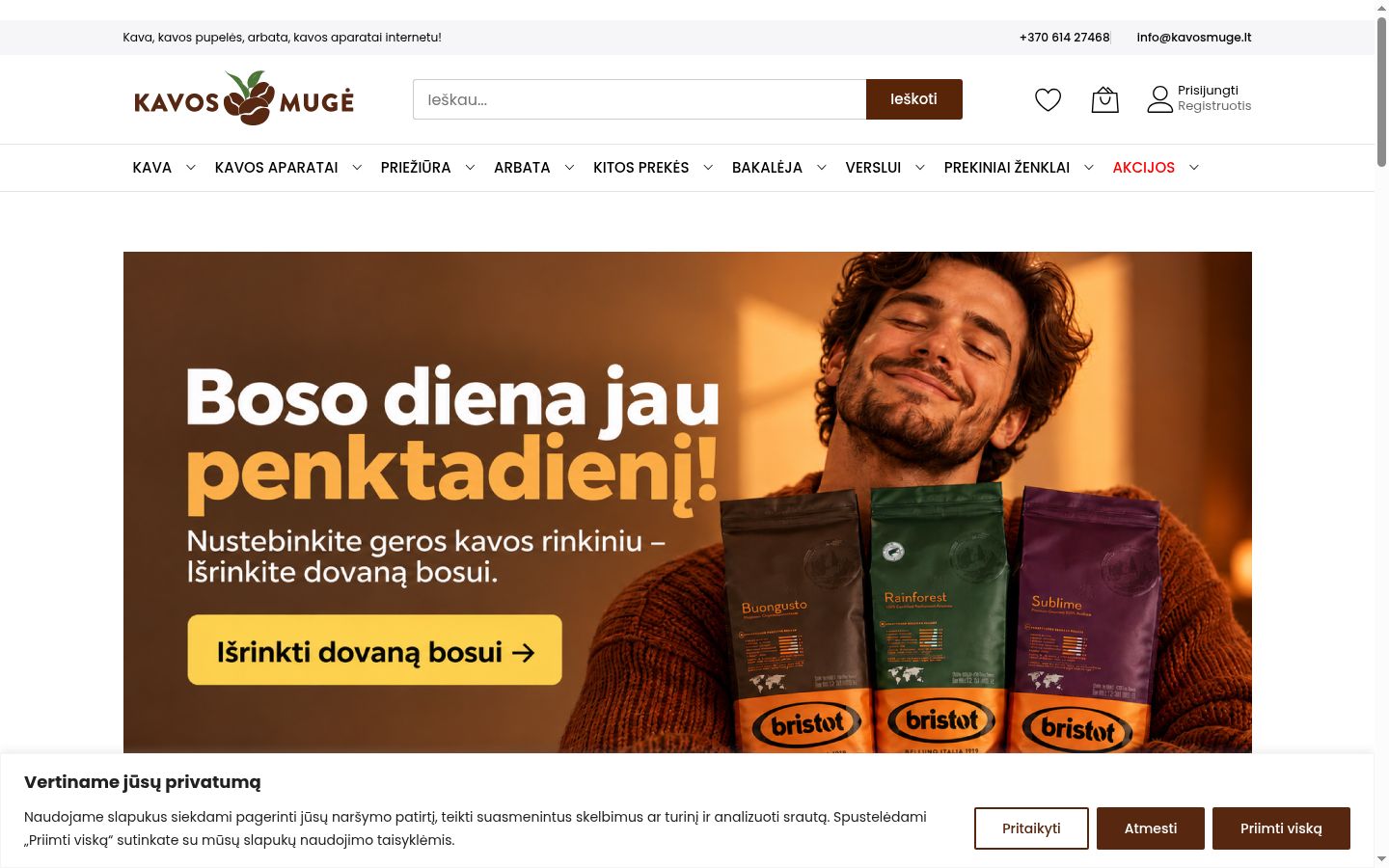 Sutikimo reklamjuostės, rodytos prieš bet kokią sąveiką, ekrano kopija